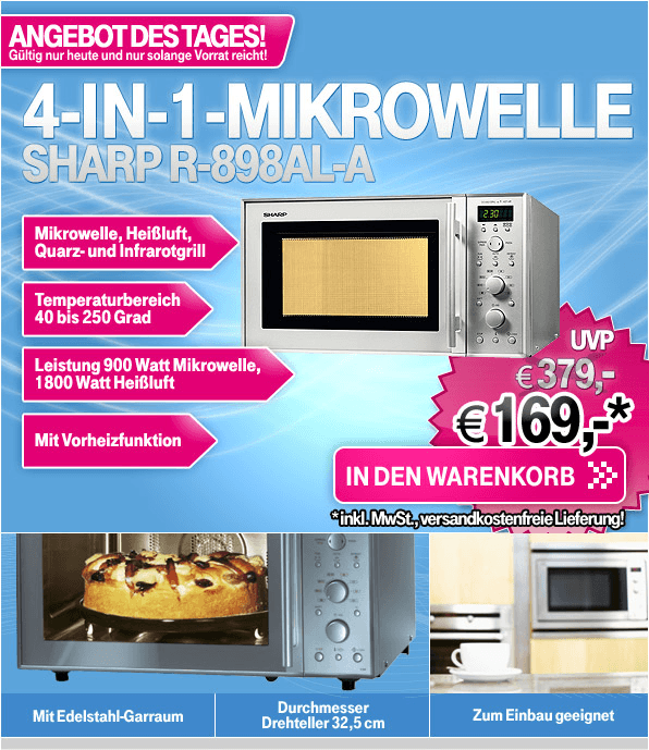 Sharp R-898 AL-A Mikrowelle für 169 EUR bei T-Online